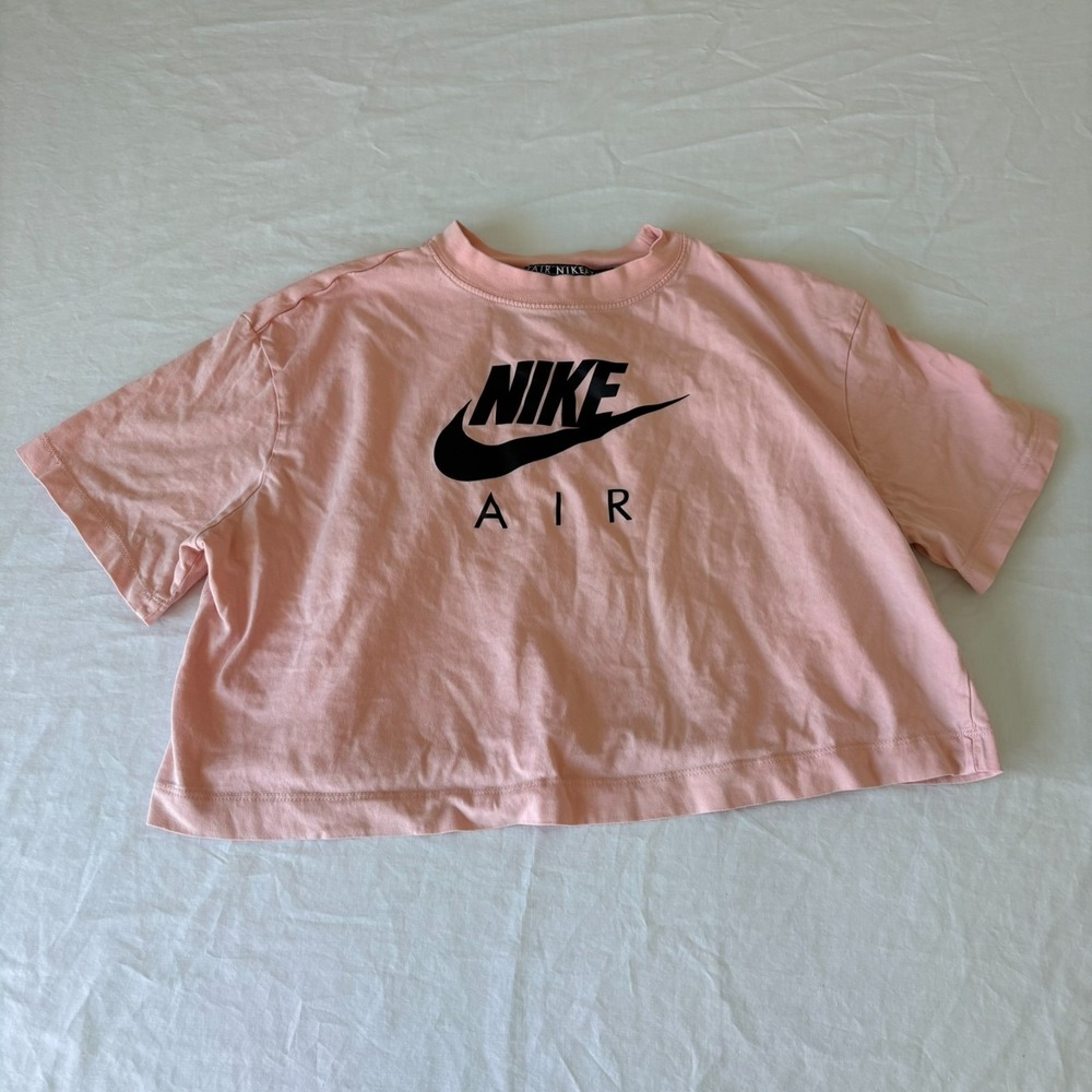 Nike Air Womens Pink Short Sleeve Swoosh Logo Cropped Organic T-Shirt‎ Size M